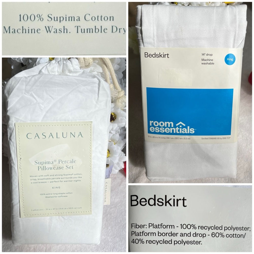 King Size Casaluna 100% Supima Cotton Pillowcase Set & Room Essentials Bedskirt